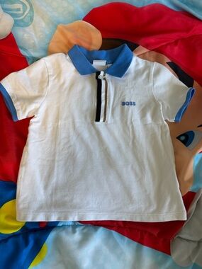 Boss White Polo with Light Blue Collar and Trim